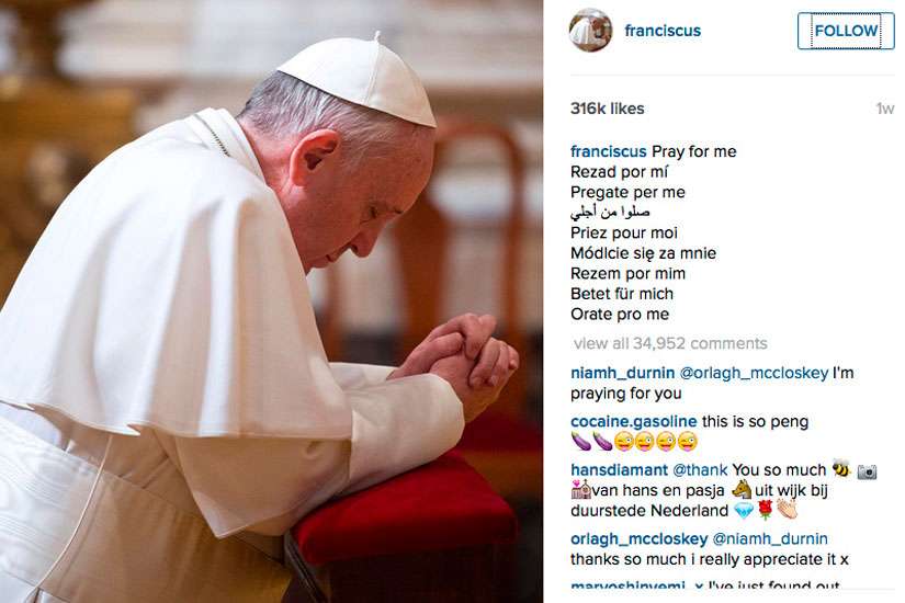 Pope breaks record on Instagram