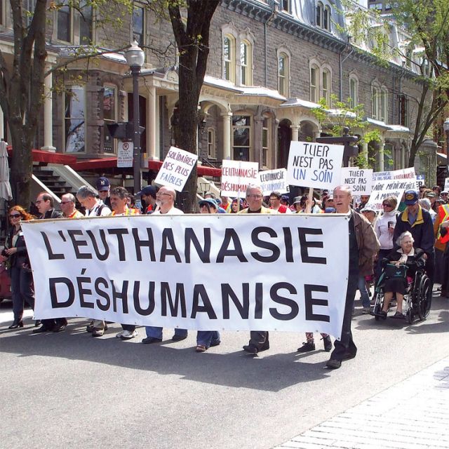 Protesters take opposition to euthanasia to Quebec legislature