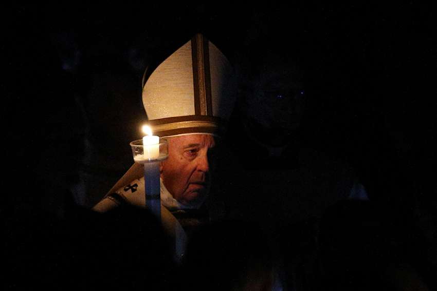 At Easter the stones of sin, despair, are rolled away, pope says at vigil