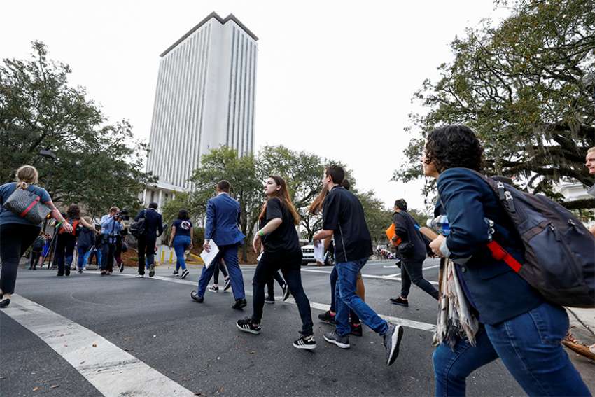 Parkland students arrive in Florida capital to urge action on gun reform