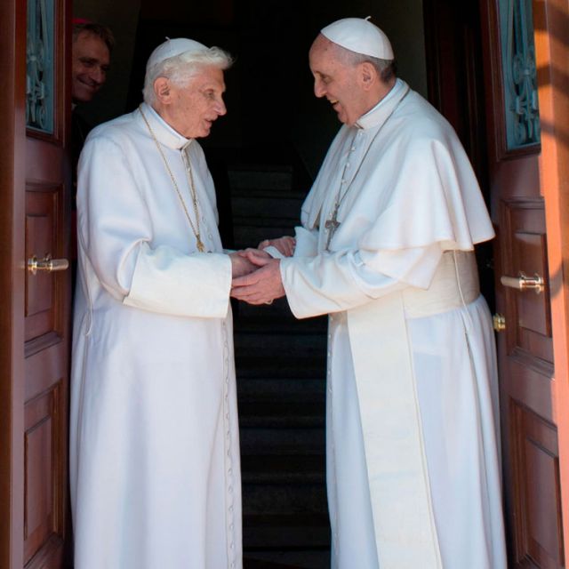 Pope Francis welcomes Benedict back to Vatican 