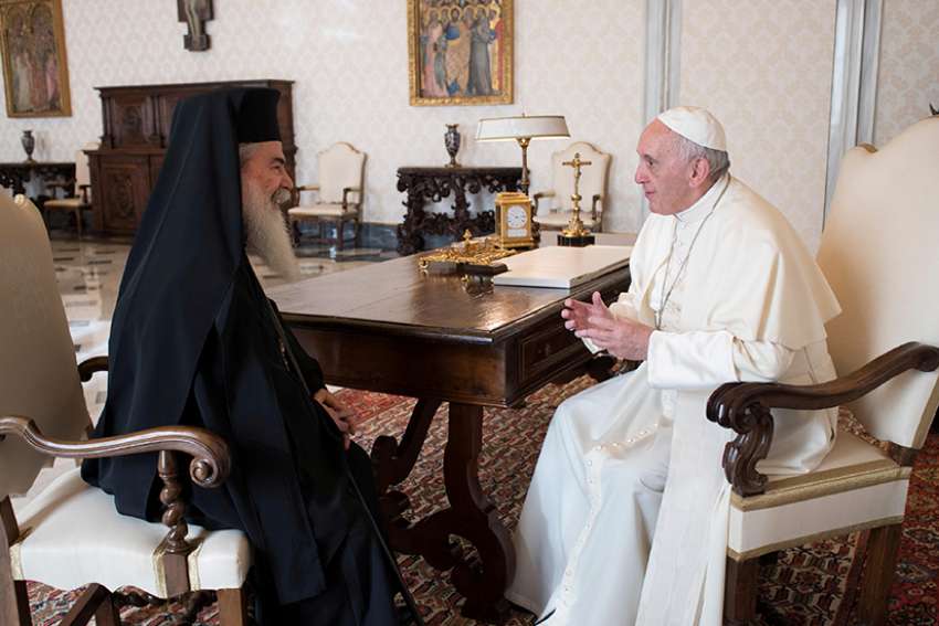 Holy Land Christians must work together, Pope tells Greek Orthodox Patriarch