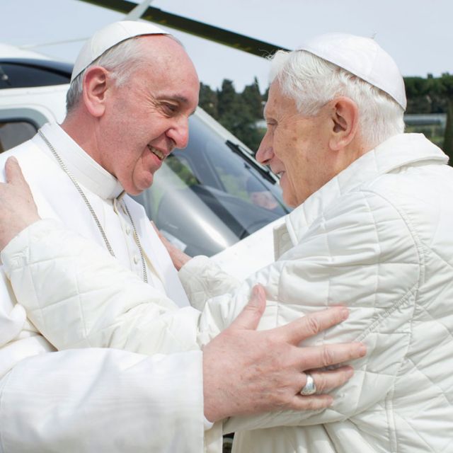 Pope Francis meets retired Pope Benedict, says 'we're brothers' 