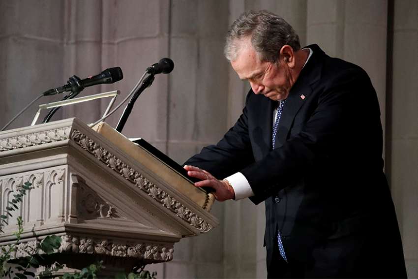 America's 43rd president remembers his late father as a 'great and noble man'
