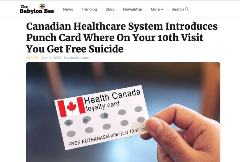 'The Babylon Bee' takes aim at Canada's MAiD madness