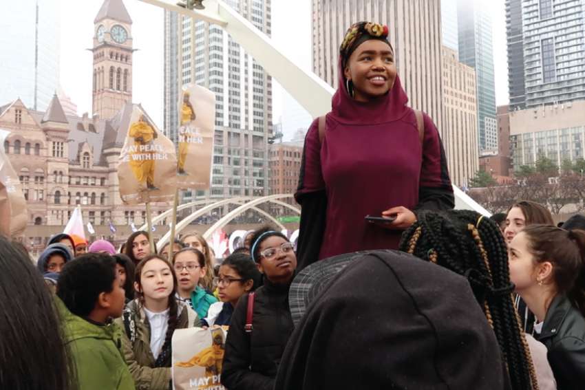 High school students rally for more peace-building support for women around the world