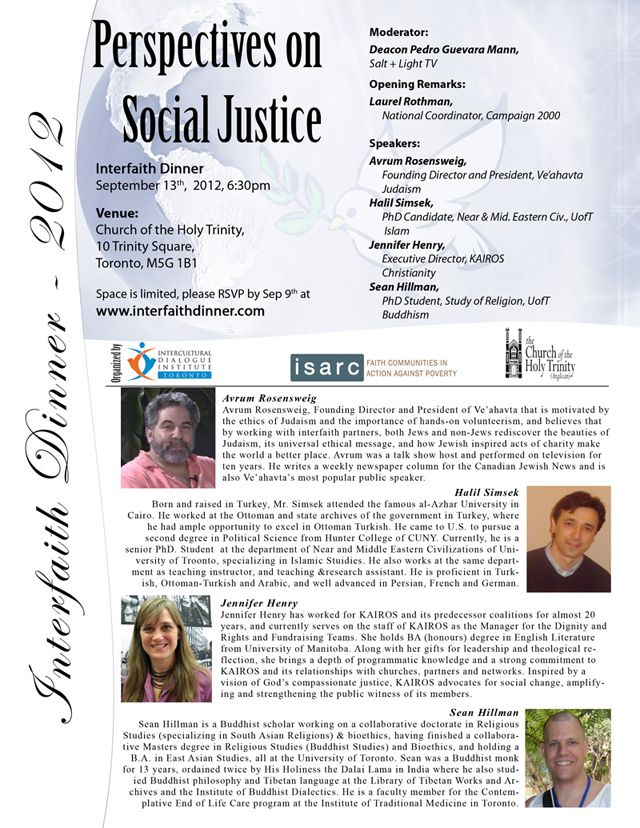 Interfaith Social Assistance Reform Coalition hosting  Toronto interfaith dinner