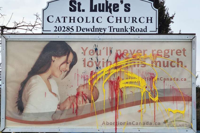 Vandals target B.C. pro-life sign at church