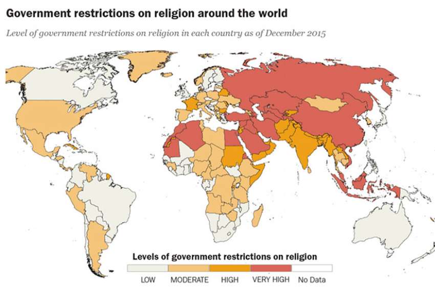 Study: worldwide restrictions on religion once again on the rise