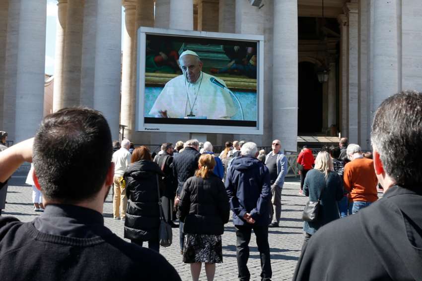 After leading 'virtual' Angelus, pope blesses crowd in St. Peter's Square