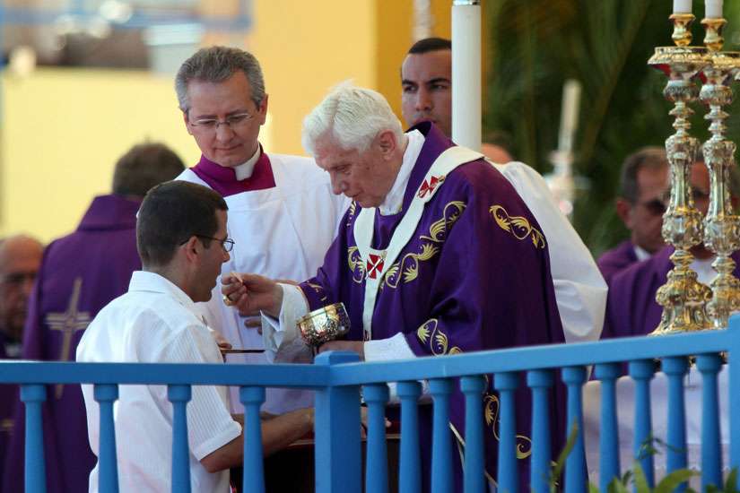 Retired Pope Benedict celebrates Mass with former students
