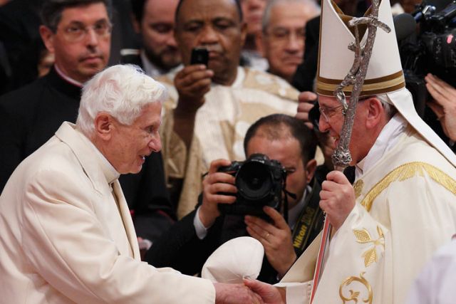 Pope Francis, with retired Pope Benedict present, creates new cardinals 