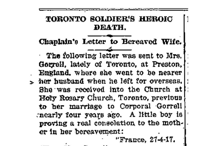 Chaplain's letter to bereaved wife of soldier killed in Vimy Ridge